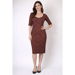 Bisou Bisou Red Black Graphic Midi Fitted Sweetheart Bodycon Cocktail Dress | 14